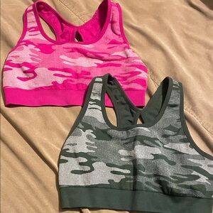 Pink and Green Camouflage Sports Bras